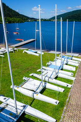 Catamarans staying on the bank of lake Gerardmer, Lorraine