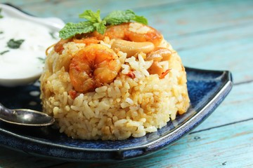 Prawn Biryani / Shrimp Biryani, selective focus