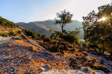 Sunset in mountains of Crete island