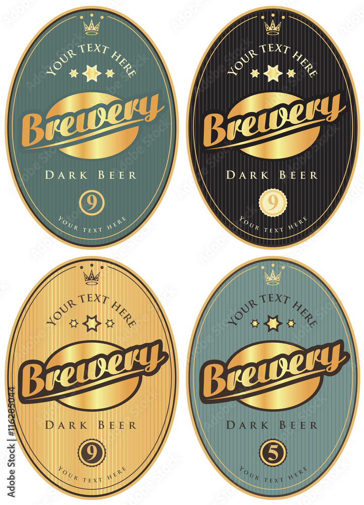 Poster set of vector labels for beer and brewery in retro style