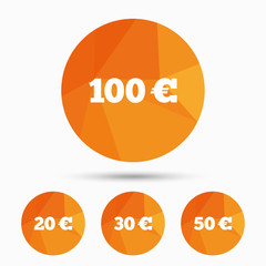 Money in Euro icons. Hundred, fifty EUR.