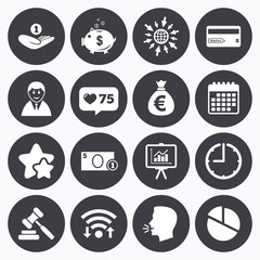 Money, cash and finance icons. Piggy bank sign.