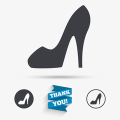 Women's shoe sign icon. High heels shoe.