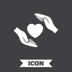 Life insurance sign icon. Hands protect cover.