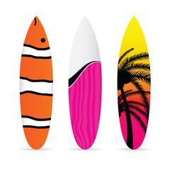 surfboard with various item icon on it set illustration