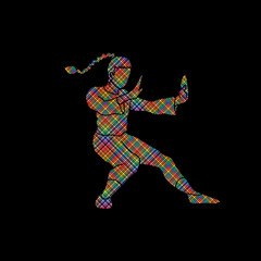Fototapeta na wymiar Kung fu pose, designed using colorful mosaic graphic vector.
