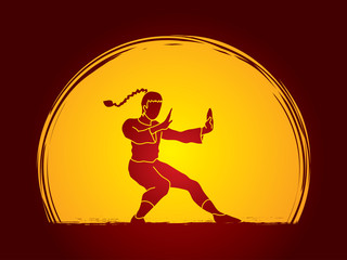 Fototapeta na wymiar Kung fu pose, designed on moonlight background graphic vector.