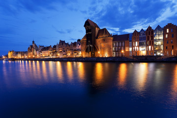 Motlawa River in Poland at sunset as seen in Gdansk 