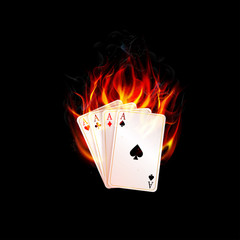 Aces in fire on a black background