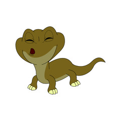 Lizard Cartoon With Front View and Closed Eye