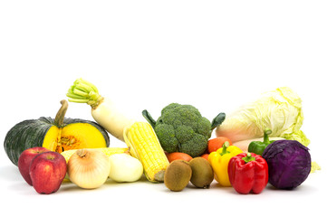 Variety fresh vegetable isolated on white background.