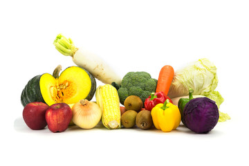 Variety fresh vegetable isolated on white background.