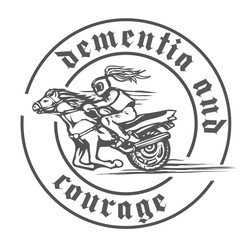 Obraz premium Emblem with a rider on a horse, motorbike and humorous inscription on the rim