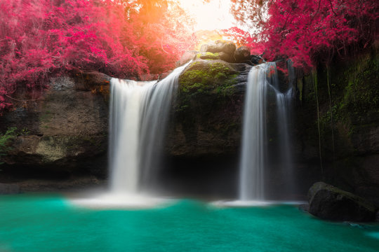 Amazing beautiful waterfalls in autumn forest at Haew Suwat Waterfall in Khao Yai National Park, Thailand © Travel man