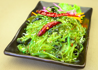 spicy wakame seaweed salad focus on chilli