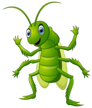 Happy Grasshopper Cartoon Waving Hand