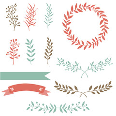 Fototapeta premium Hand drawn set design elements brunch, wreath
