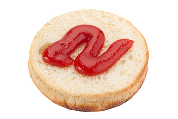 Homemade burger bun with ketchup