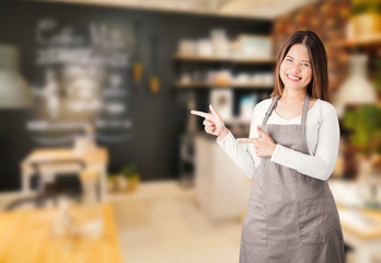 business owner with bakery shop background