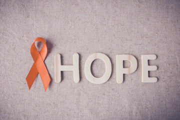 Orange Ribbon with HOPE wooden letters, toning