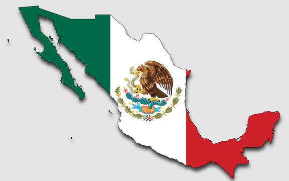 Map of Mexico, Filled With The National Flag