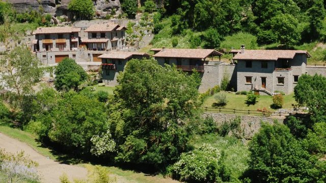 A number of old houses in the town of Rupit, Catalonia. A popular tourist attraction and Spain
