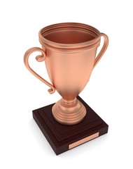 Bronze cup on white background. 3D rendering.