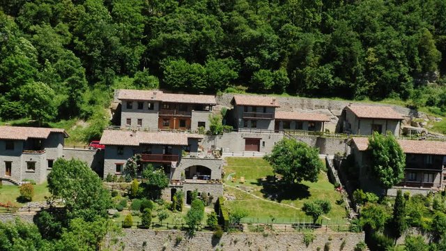 A number of old houses in the town of Rupit, Catalonia. A popular tourist attraction and Spain