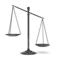 Isolated black scales on white background. Symbol of judgement. Law, measurement, liberty in one concept. 3D rendering.