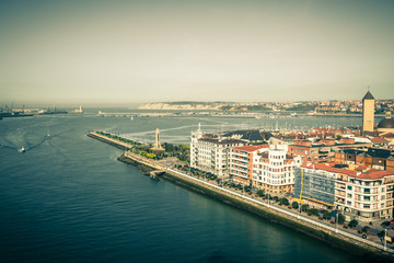 Naklejka premium El Abra bay and Getxo pier and seafront, Spain