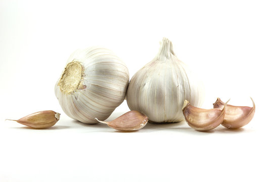 Fresh garlic and Garlic cloves isolated on white background