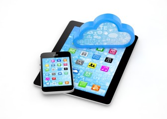 tablet pc, smart phone and cloud. 3d rendering.