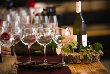 Three empty vine glasses