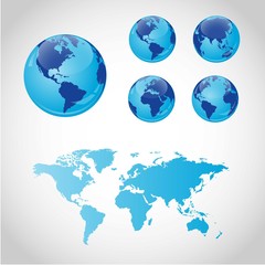 Fototapeta na wymiar Blue globes and world map