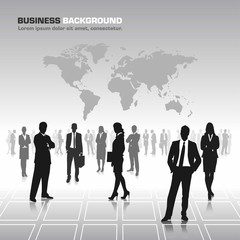 Business people silhouettes world map