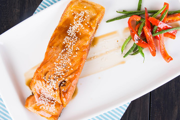 pan fried salmon in teriyaki sauce