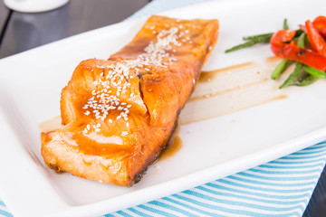 pan fried salmon in teriyaki sauce