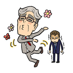 おどける上司と怒る部下の男性
