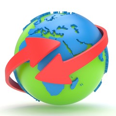 Arrows and Earth globe. 3d render