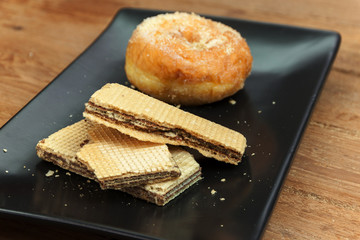 wafer stick and donuts sugar