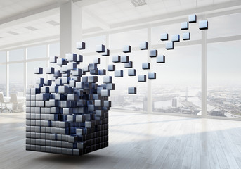 Cube in modern office . Mixed media