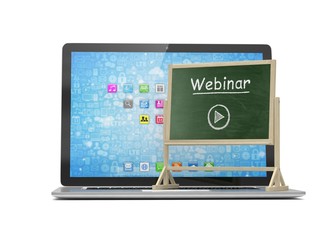 Laptop with chalkboard, webinar, online education concept. 3d rendering.
