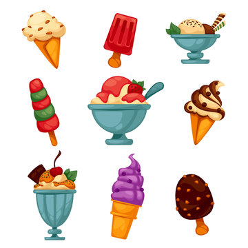 Set of colorful tasty ice cream.