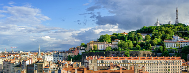 Lyon (France) high definition panorama with Notre-Dame de Fourviere