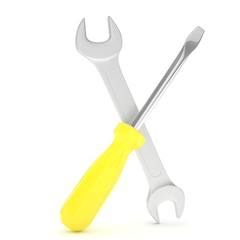 3D Illustration Wrench and screwdriver, service concept