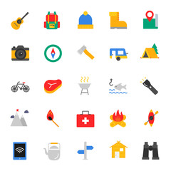 Camping, travel. Set of vector icons.