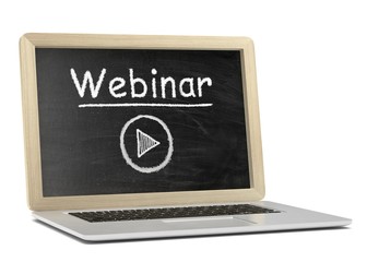  Laptop with chalkboard, video webinar, online education concept. 3d rendering.