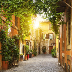 View of Old street in Trastevere in Rome - obrazy, fototapety, plakaty