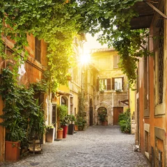 Foto auf Alu-Dibond Blick auf die alte Straße in Trastevere in Rom © Frédéric Prochasson