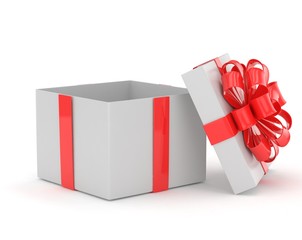 open gift box with bows isolated on white. 3d rendering.